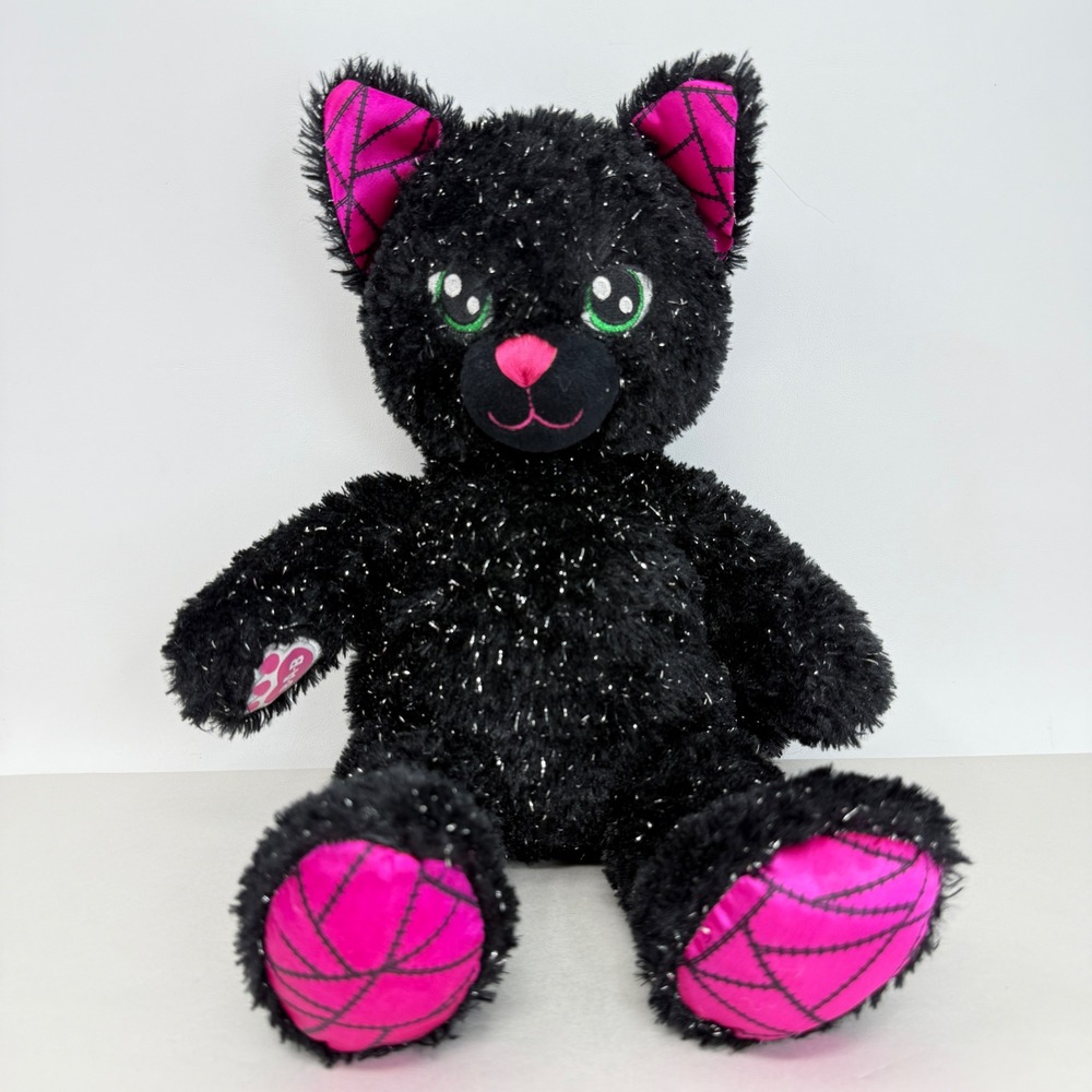 Build-A-Bear Starry Night Kitty Black Pink Spiderweb Tinsel Plush Cat Halloween